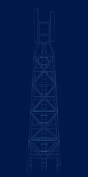 Telecommunications tower for broadcasting and communication services, vector Stock Illustration