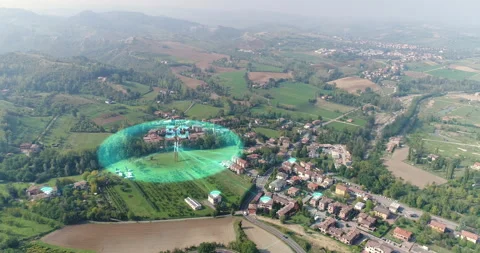 Telecommunications tower distributes internet concept. Visualization of the Stock Footage 297955308