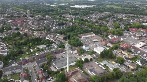 Telecommunications Tower (TV Tower) Over a Town Aerial in the Ruhr Germany Vídeo Stock 341671561