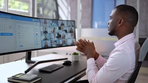 Telecommuting On Desktop Office Computer Stock Footage 215539545