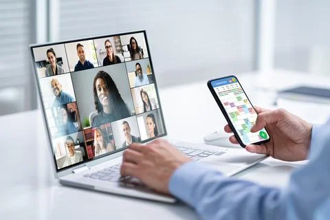 Telecommuting On Desktop Office Computer Foto stock
