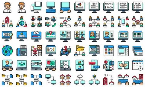 Telecommuting or remote work filled icon set, vector illustration Stockillustratie