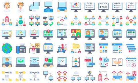 Telecommuting or remote work flat icon set, vector illustration Stock Illustration