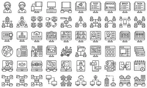 Telecommuting or remote work line icon set, vector illustration Stockillustratie