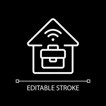 Telecommuting pixel perfect white linear icon for dark theme Stock Illustration
