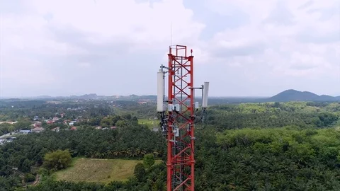 Telecomunication tower aerial 4k view by drone Stock Footage 87295084