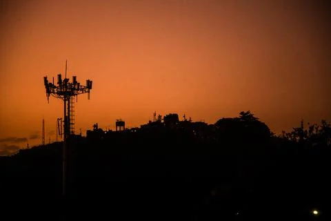 Telecomunication tower at dusk 库存照片