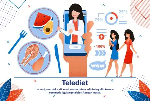 Telediet Application Flat Vector Banner Template Illustrazione stock