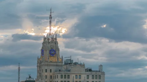 Telefonica Building is a Manhattan-style skyscraper at Gran Via timelapse Vidéo 60138478
