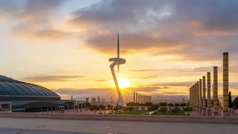 Telefonica tower in Barcelona Video stock 179137926