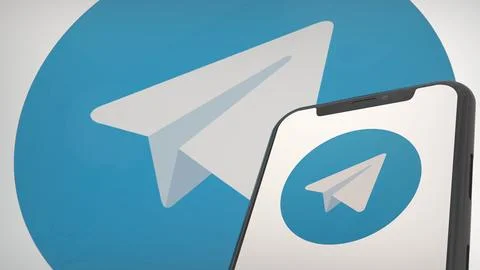 Telegram app logo in mobile display screen and background editorial Stock-Fotos