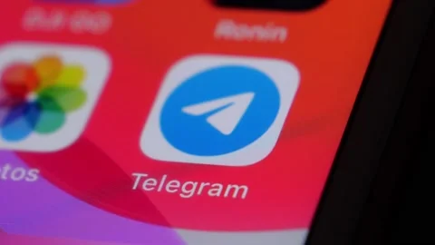 Telegram icon on iPhone Screen Stock Footage 162418787