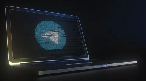 TELEGRAM logo made with computer code on the laptop screen. Editorial conceptual 库存插图