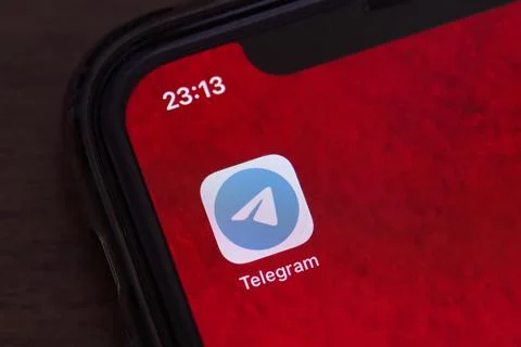 Telegram mobile application on smartphone screen Stock Photos