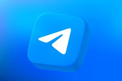 Telegram social media platform button on blue background. Vector 3d editori.. Stock Illustration