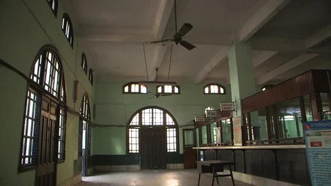 Telegraph Building Interior closeup. Yangon colonial architecture Vídeos de archivo 114826537