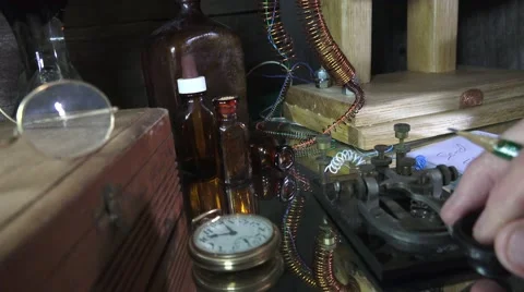 Telegraph key , telegraph operator  working Stock Footage 53622249