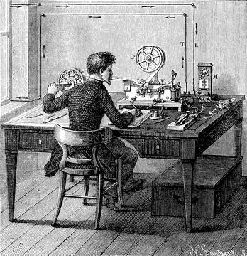 Telegraph by Morse Arrival of a Dispatch Historical digitally restored Ilustración de archivo