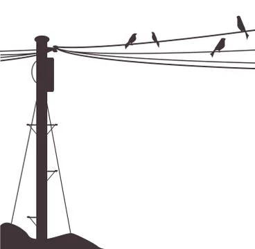 Telegraph Pole Birds Stock Illustration