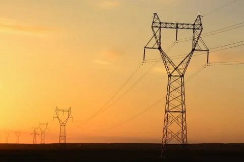 Telegraph pole at sunset Stock Photos