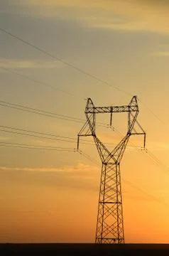 Telegraph pole at sunset Stock Photos