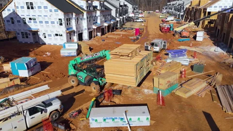 Telehandler Lifting Wooden Building Materials Packaged On Pallets At A New Stock Footage 337554445