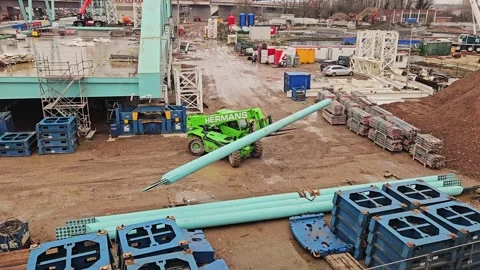 Telehandler Moves Beam Oosterweel Bypass Antwerp Stock Footage 320109181