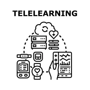 Telelearning concept with digital devices and cloud computing Stock Illustration