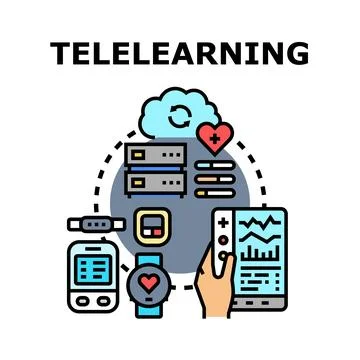 Telelearning concept with digital devices and cloud computing Stock Illustration