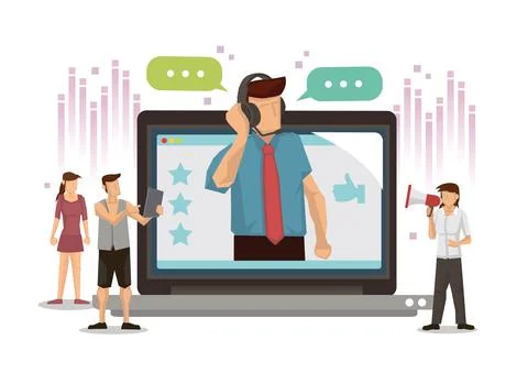 Telemaketer hotline operator advises client, online global technical support. Stock Illustration