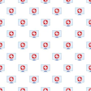 Telemedicine concept seamless pattern with computer monitors 스톡 일러스트
