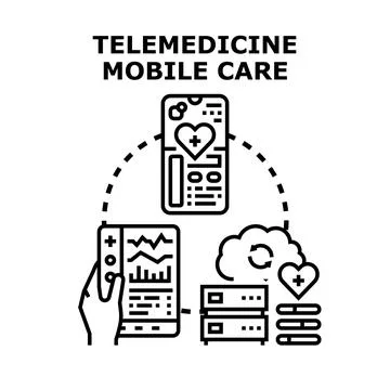 Telemedicine mobile care using digital health technology Stock Illustration