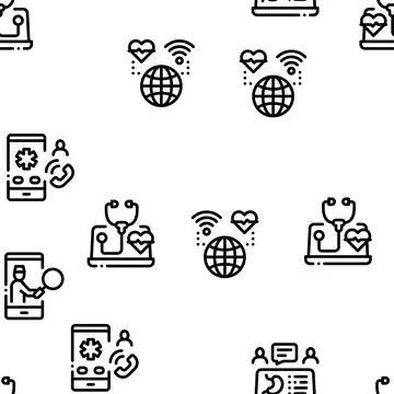 Telemedicine Treatment Seamless Pattern Vector Illustrazione stock
