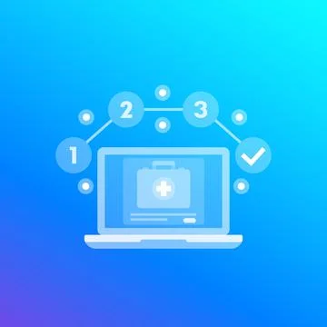 Telemedicine vector with first aid kit and laptop Stock Illustration