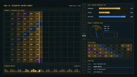 Telemetry matrix sweep with data display and link status indicators Stock Footage 344921844