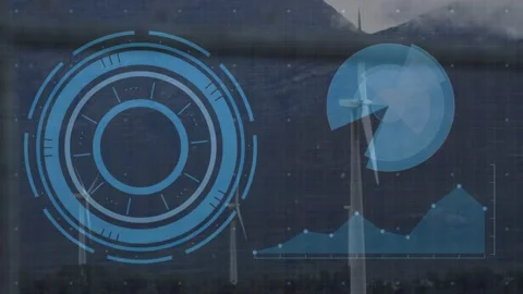 On telemetry ping HUD elements animating while turbine blades rotating, showing Stock Footage 332746788