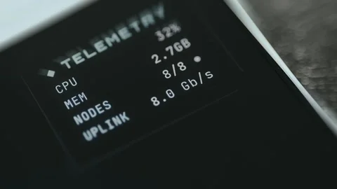 Telemetry screen displaying live performance statistics for network and system Stock Footage 335486590