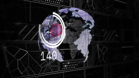 Telemetry starting, globe rotating on HUD, gauge tracing plane, count changing, Stock Footage 330238072
