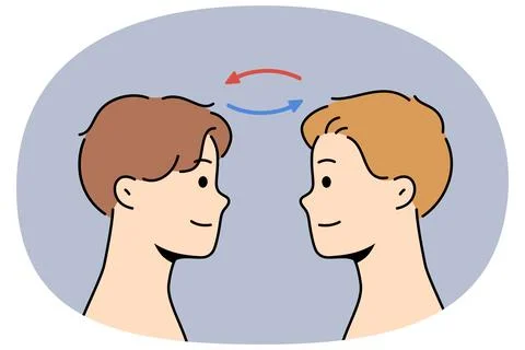 Telepathic exchange between two men, for concept mind reading at distance and Stock Illustration