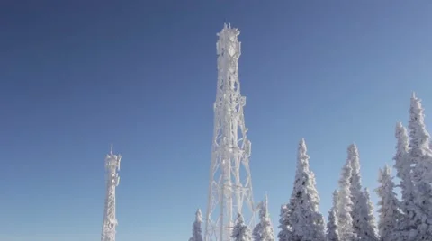 Telephone Antenna Covered With Snow Stock Footage