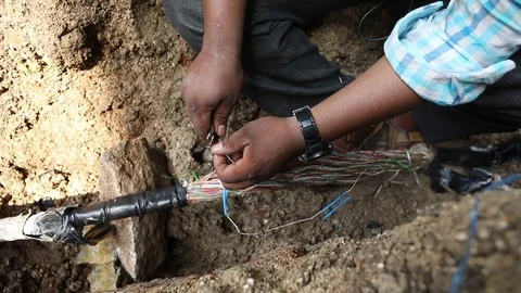 Telephone cable repair india Stock Footage 75306643