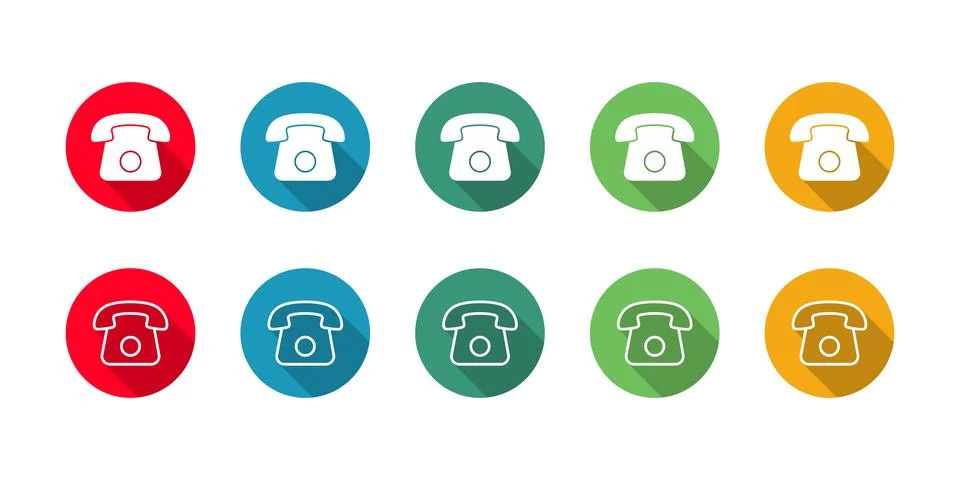Telephone call Icon set vector illustration with long shadow Illustrazione stock