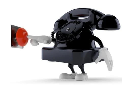 Telephone character pushing button Stock Illustration