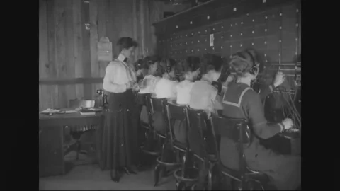 Telephone exchange switchboard, Cap. Lawrence at his desk - 1917-1918 Video stock 83702632