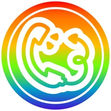 Telephone handset with devil tail circular in rainbow spectrum Stock Illustration