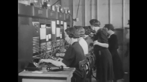 Telephone lines are installed on a big constructions site in the 1940s. Stock Footage 145416427