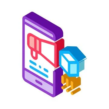 Telephone notification of parcel isometric icon vector illustration Illustrazione stock