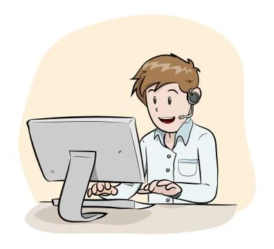 Telephone Operator Cartoon Vector Stock Illustration