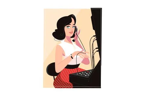 Telephone operator helps to connect customers Stock Illustration