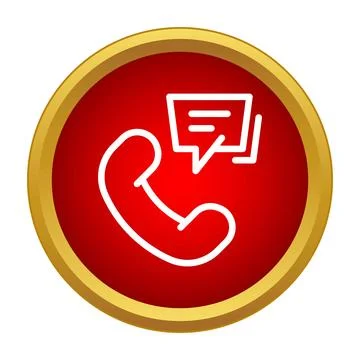 Telephone receiver and message bubble icon on red button Stock Illustration